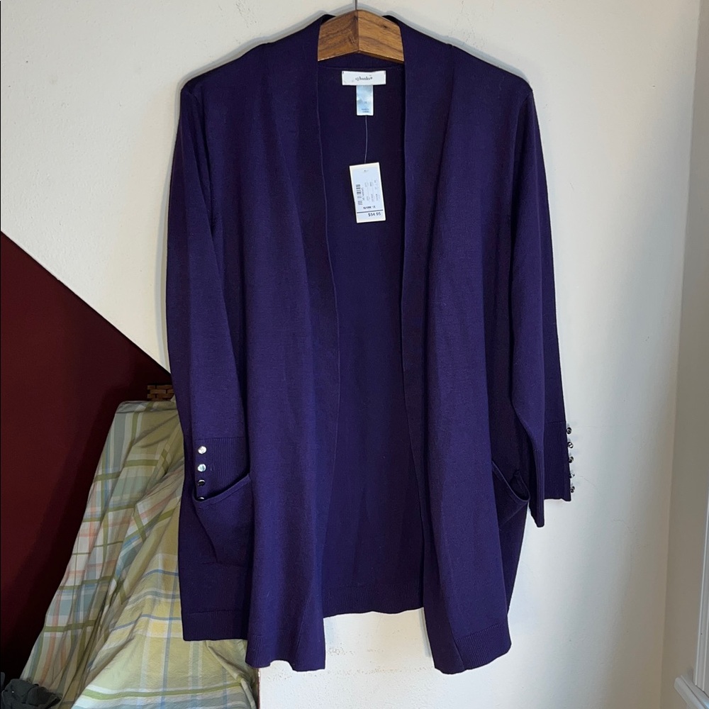 CJ Banks Purple Open Front Rayon Blend Cardigan 1X NWT‎